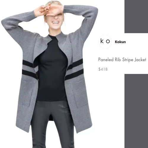 KOKUN XL Gray Wool Cashmere Stripe Open Sweater Duster Cardi Jacket NWT $418 - Picture 2 of 9