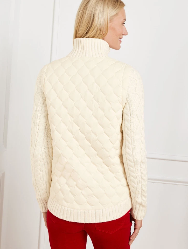 Quilted Puffer Sweater Jacket at Talbots, NWT $159 All size, color IVORY - Image 2 of 4