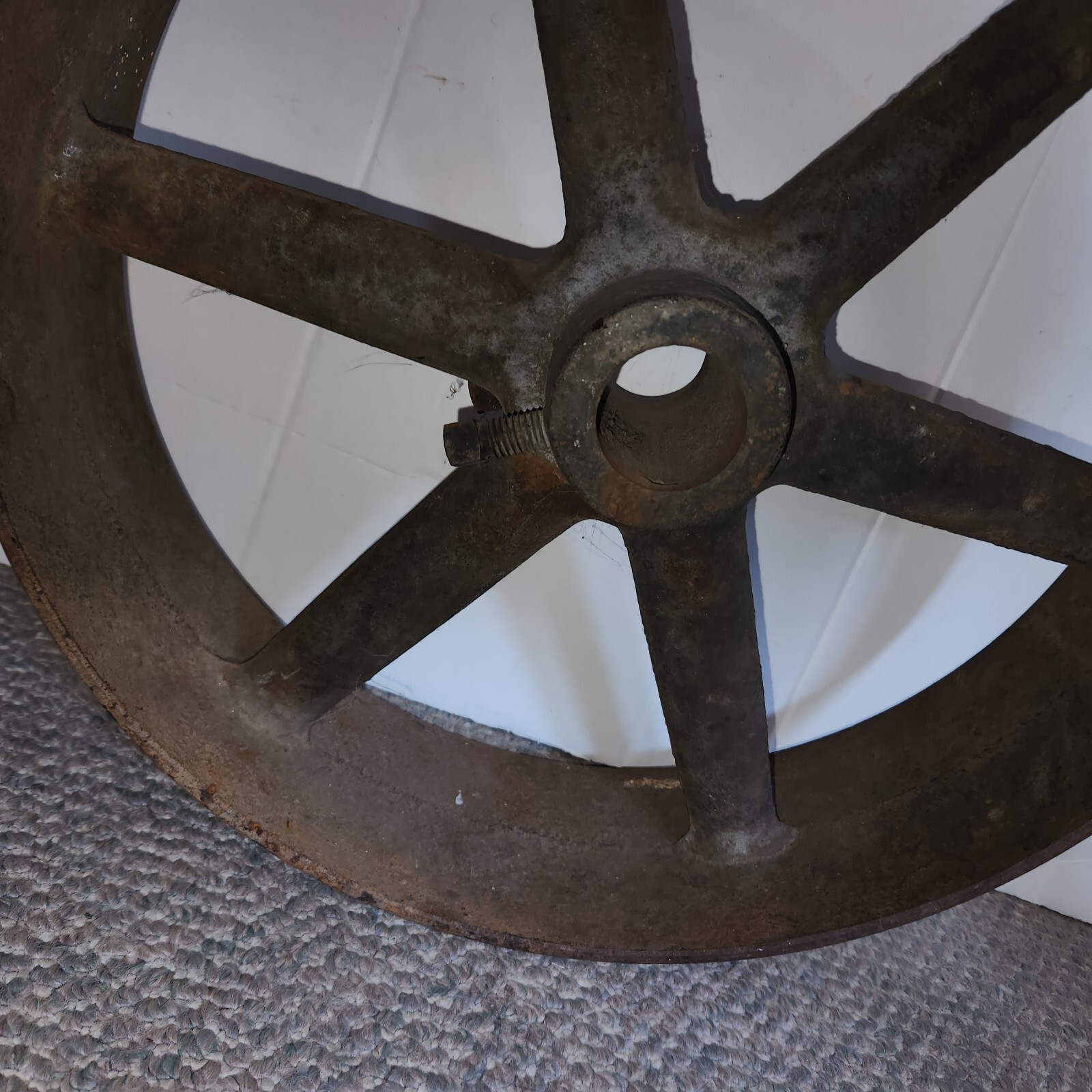 Vintage Iron Metal Steampunk Flour Mill Wheel Gear Belt Drive Heavy