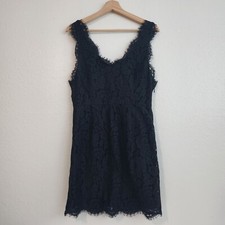 Joie Rori Floral Scalloped Lace Sleeveless V Neck Cocktail Dress Size M Black