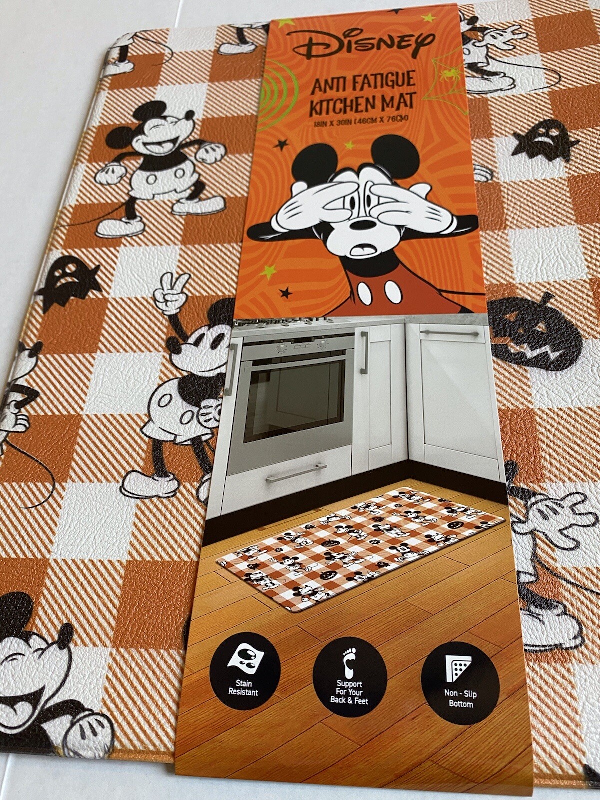 Disney Mickey Mouse Anti Fatigue Kitchen Mat Halloween Pumpkin 18x30
