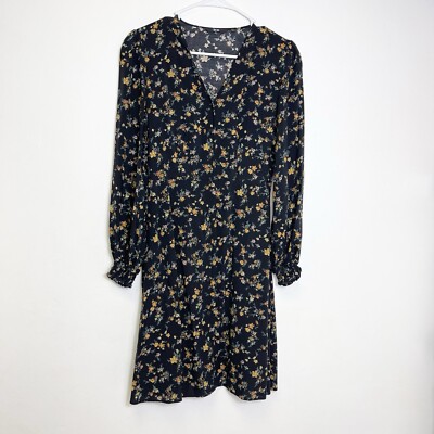 Uniqlo Floral Sun Dress V Neck Long Sleeve Boho Cottage Prairie Flare Mini  XS | eBay