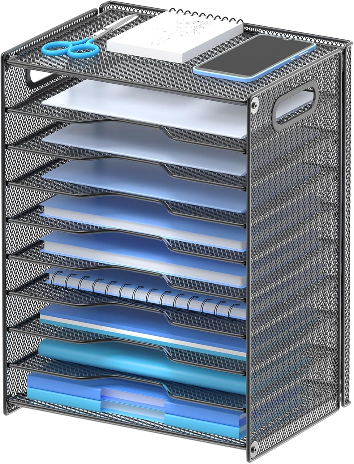 10-Tier Mesh Desktop File Organizer with Handles for Office & School-image