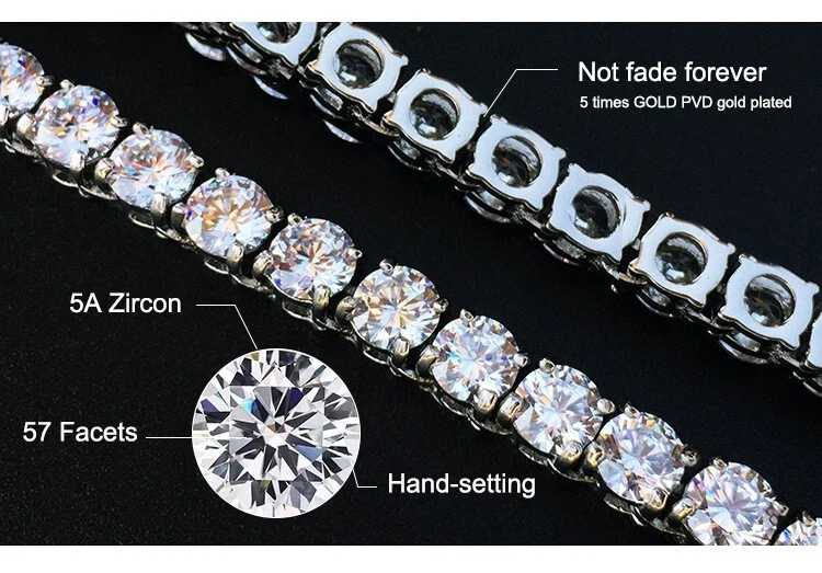 Мужской теннис цепочка ожерелье 100% из нержавеющей стали кубический цирконий цепочка браслет - Изображение 3 из 4