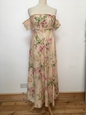 Zimmermann linen cotton canvas dress off shoulder long floral 1 XS-S