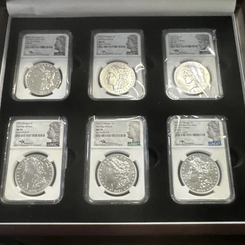 2021 Peace & Morgan Silver $1 All 6 Rare Blue Label John Mercanti Sign NGC MS 70