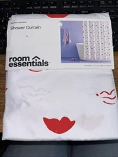 Room Essentials 72"x72" Scattered Red Lips Shower Curtain, NWT