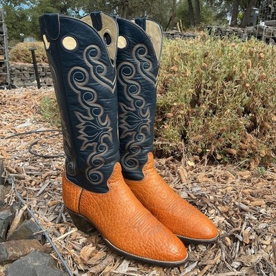 Vint. Hondo Honey/Midnight Blue Bullhide Buckaroo Cowboy Boots Size 9.5D 32490-3