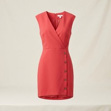 NWT LOFT Red Faux Wrap Midi Dress Size 10 Sleeveless  V-Neck Sheath Casual Work