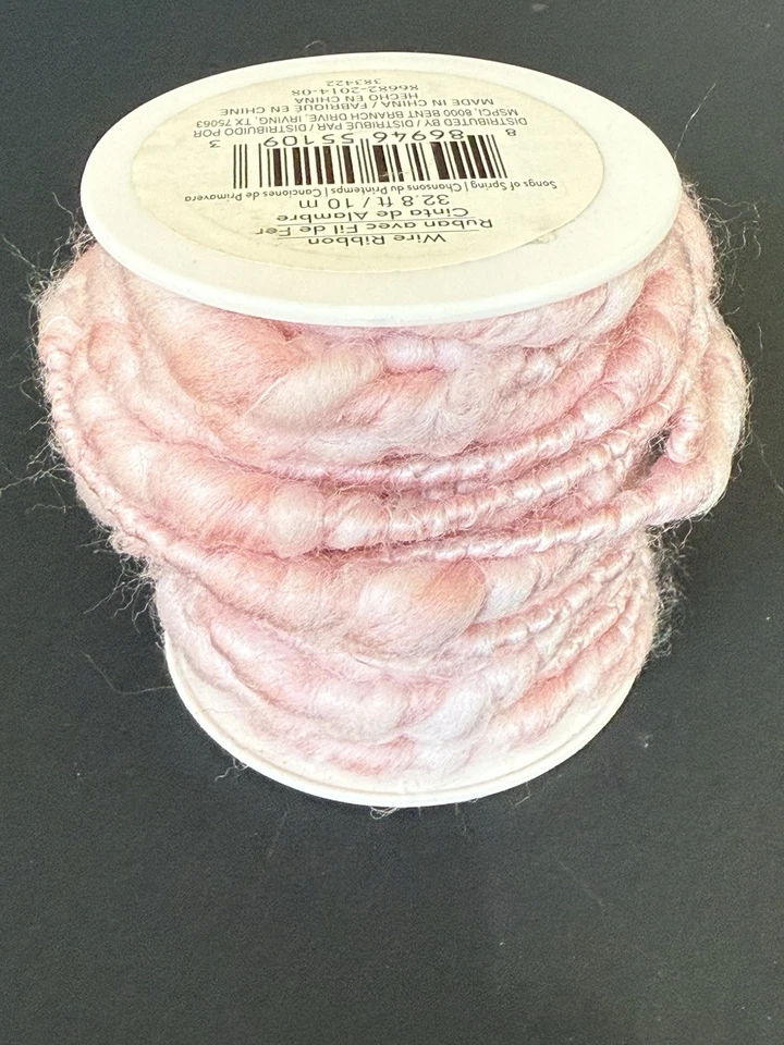 Wired Decorative Pink Yarn Wrapped Ribbon 32.8 Ft, Song Of Spring.Michaels.Rare. - Image 3 of 4