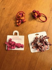 Lot of 4 Gymboree Girls Curl Ribbon Bow Hair Clips/Ties Pink Purple Orange