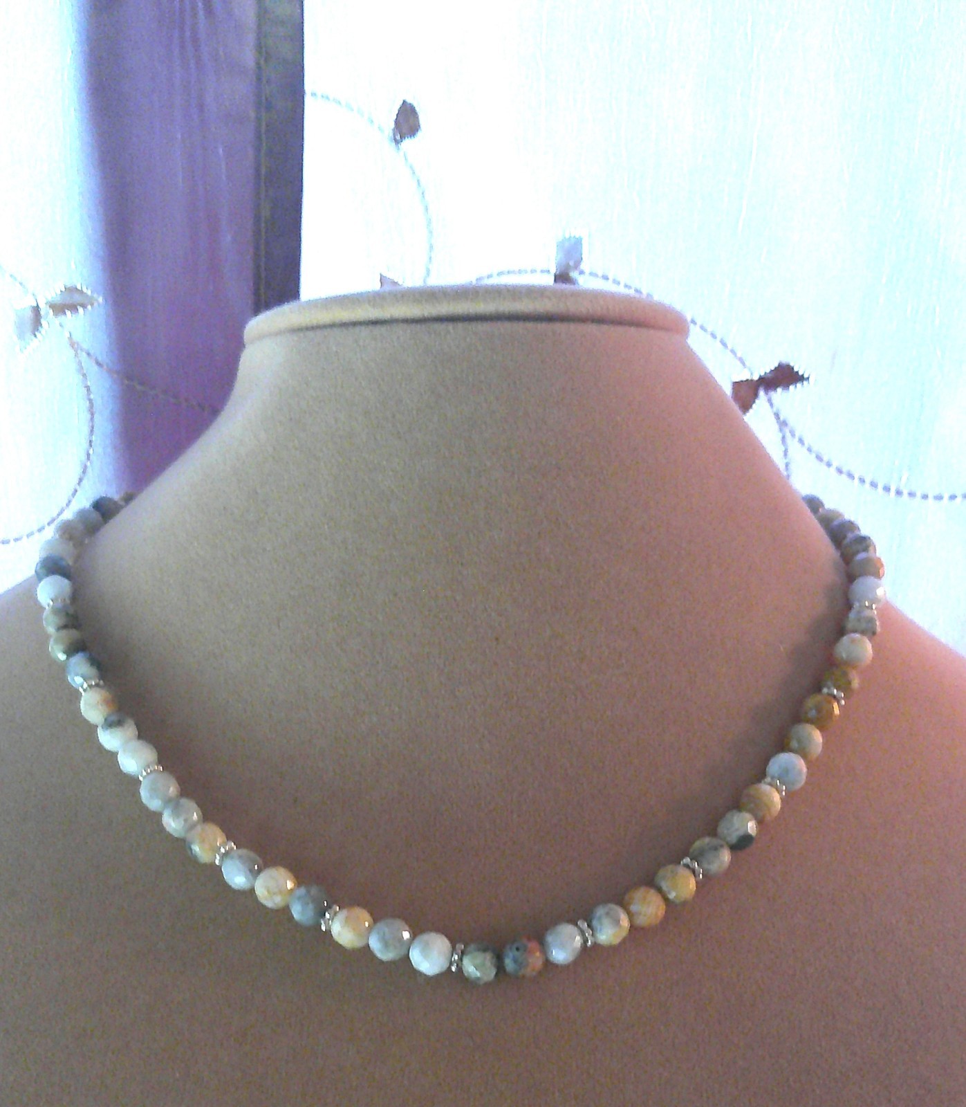 Multi-Colored Agate .925 Sterling Adjustable Neck… - image 1