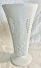 VINTAGE Indiana Milk Glass Harvest Grape and Leaf Vase with Pedestal, 10" tall