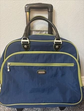 Baggallini Rolling 2 Wheel Carry On Suitcase Luggage Travel Bag Blue & Green