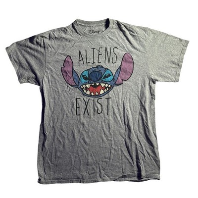 Disney Lilo & Stitch Aliens Exist Shirt Mad Engine Gray Large Stitch Face