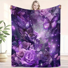 Dreamy Purple Butterfly Throw Blanket -Soft, Warm & Versatile - Large Size.
