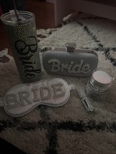 BRIDE gift set: bag, rhinestone cup, rhinestone mini perfume spray