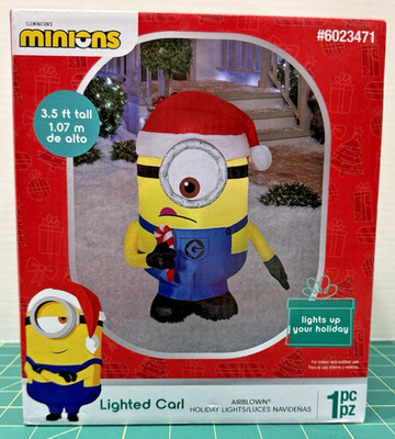 Carl Minion Inflatable Gemmy Airblown Lighted LED Light Up 3.5ft Candy Cane Yard