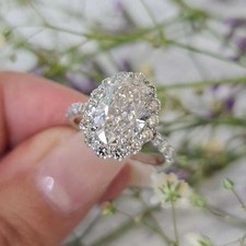 2.50 Ct Oval Cut Lab Created Diamond Halo Engagement Ring 14k White Gold Plated