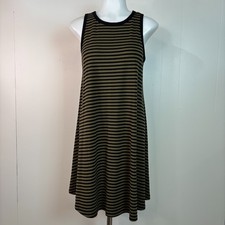 Old Navy Swing Dress Medium Green Black Striped Sleeveless Stretch Women's