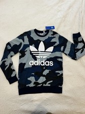 Adidas Crew Neck Sweatshirt Kids Youth XL Blue Camo Camo White Trefoil Logo
