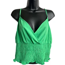 Vero Moda Green Cami Top XL Sleeveless Blouse Smocked Waist Trendy Casual