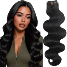 Real Human Hair PU Clip in Extensions 20 Inch Body Wave 8pcs 115g Natural Black