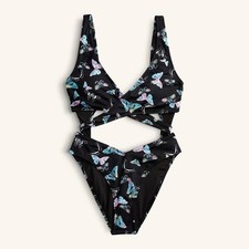 Victoria's Secret PINK Body Wrap One-Piece Swimsuit XS Black Butterflies NEW 