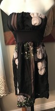 Anthropologie HYPE silk dress Sz 6 black green gray design