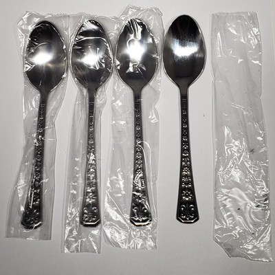 Set of 4 Interpur Florenz Stainless Floral Daisy Pattern 6.25'' Teaspoons Korea