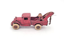 1930's Cast Iron 7" Wrecker Toy Tow Truck with Hook Rubber Tires Red