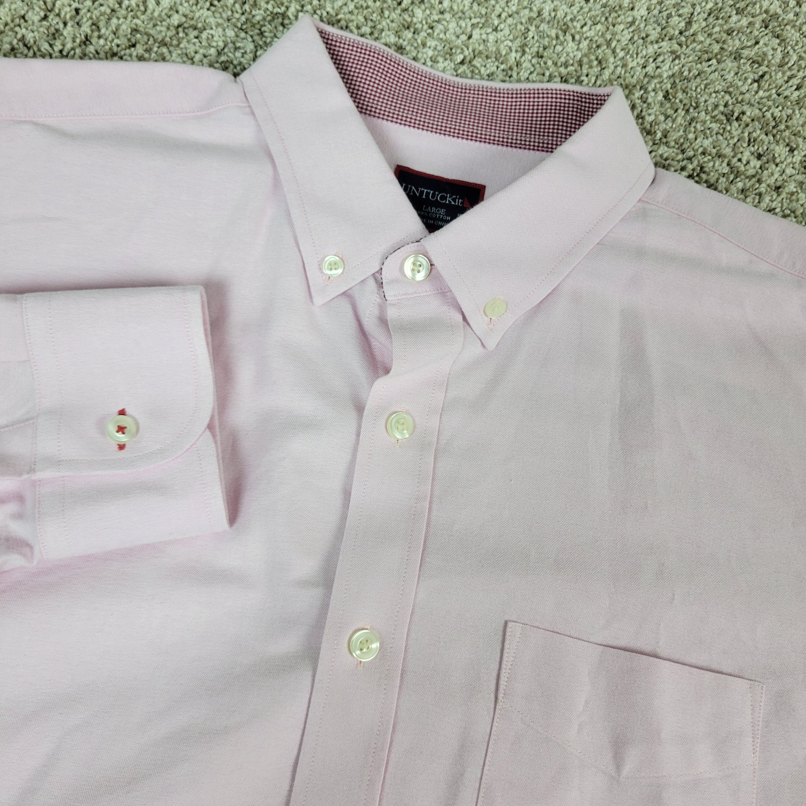 Untuckit Mens Large Solid Pink Button Down Long S… - image 1