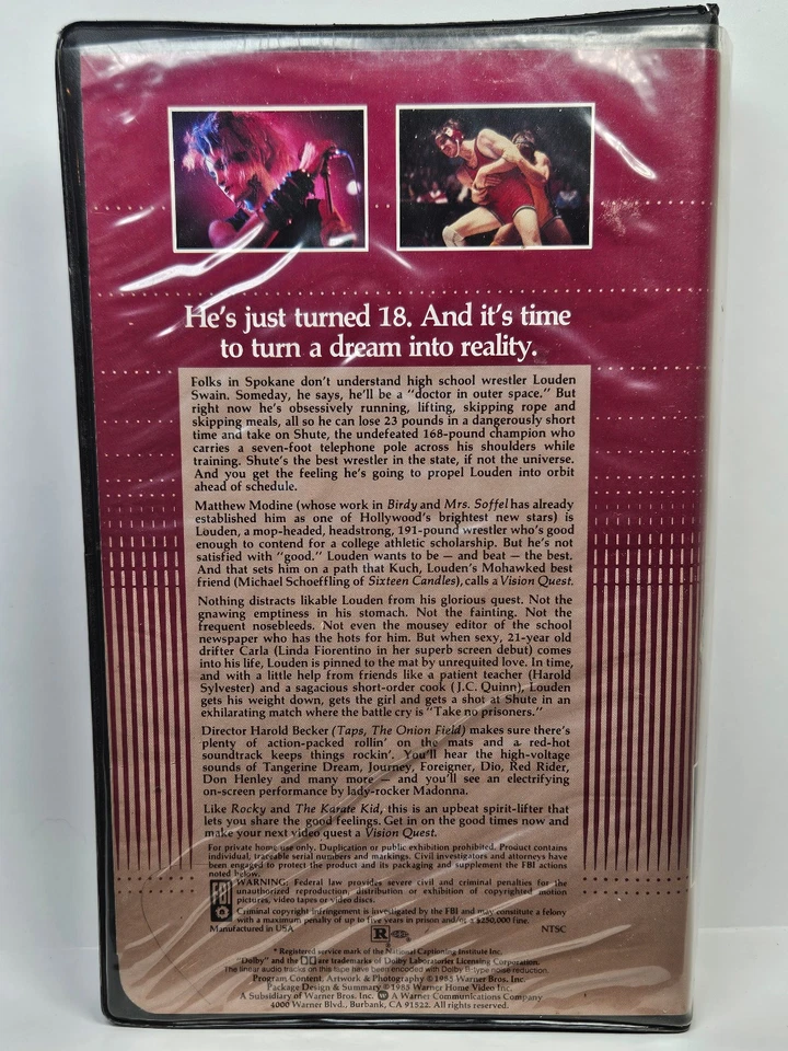 VHS TAPE Vision Quest Warner Home Video 1985 11459 - Image 2 of 3