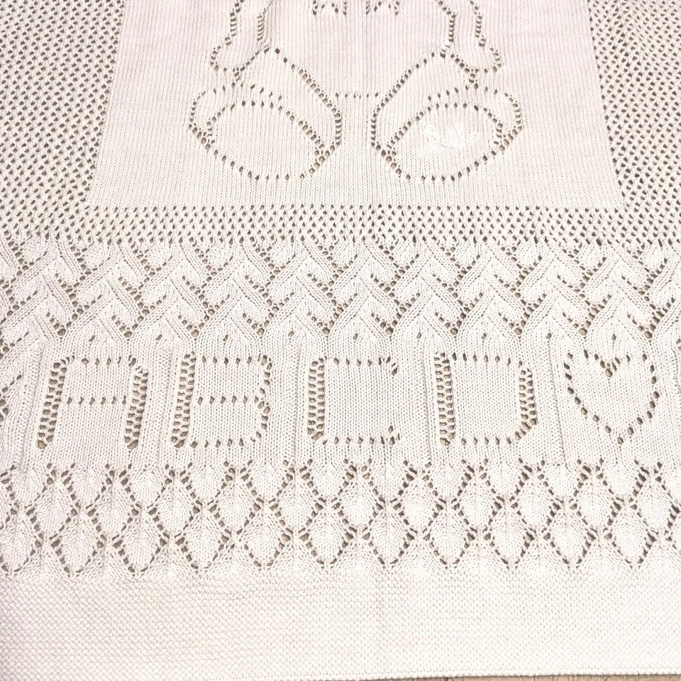NUEVO CON ETIQUETAS Ralph Lauren Pointelle-Knit Manta Bebé Algodón Orgánico Blanco Oso de Peluche  Foto 4 de 4