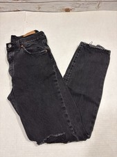 Levi  s Women  s 501 Black Jeans Button Fly Straight Leg Denim W28 L32 Distressed