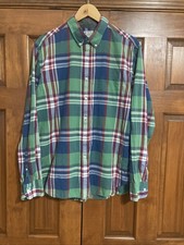 J.Crew Men's Large Cotton Green Navy Plaid Long Sleeve Button Down Shirt