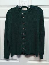Vtg 1950/60s Laurel Ann M-L Hunter Green Orlon Acrylc iButton Up Cardigan