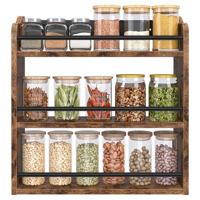 Spice Rack Wall Mounted, Wood 3 Tier Spice Rack for Countertop, Vertical Spic...