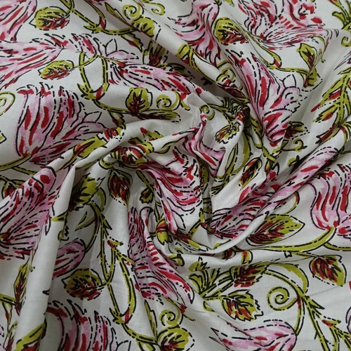 Han Block impreso flor rosa 2,5 yardas tela de algodón material artesanal... - Imagen 4 de 4