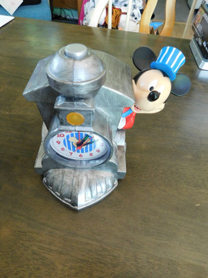 Disney Mickey Mouse Engineer Alarm Clock Train Conducter Works Light Up