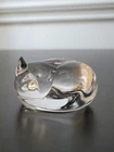 Marked Steuben Sleeping Cat Crystal Hand Cooler / Paperweight Figurine 2.5”