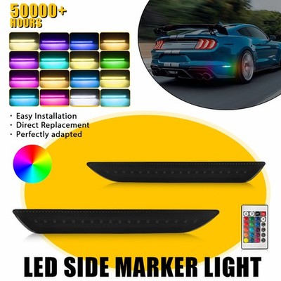 2X Rear LH&RH Side Marker Bumper Light For Ford Mustang 2015-2023 Smoked RGB LED