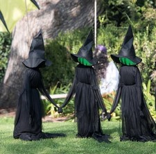 Set of 3 Light Up Witches Holding Hands Halloween Garden Decorations