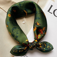 Wrap Birds Print Green 100 Mulberry Silk 20" Square Scarf Women neckerchief