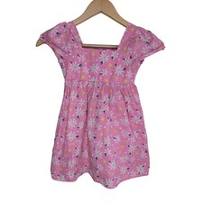 Barbie Kids Pink Daisy Sun Logo Smocked Cotton Dress XS 4-5 Mad Engine 2024