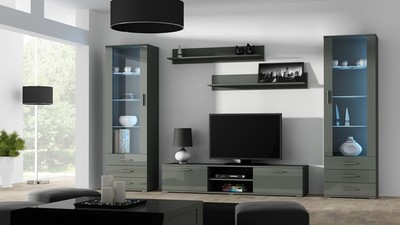  SOHO 4-Set (RTV180-Schrank + 2x S1-Schrank + Einlegeböden) Glanzgrau/Grau Cama 