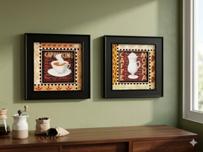 Vintage Coffee Wall Decor Set 2 Mocha Cappuccino 3D Framed Art Kitchen Cafe Bar