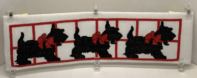 Completed Cross Stitch Scottish Terrier Scotty Puppy Dog On Parade DIY Project