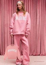 PARKE Pink Oversized Fleece Logo Sweatshirt L/XL Crew Neck Pullover Women