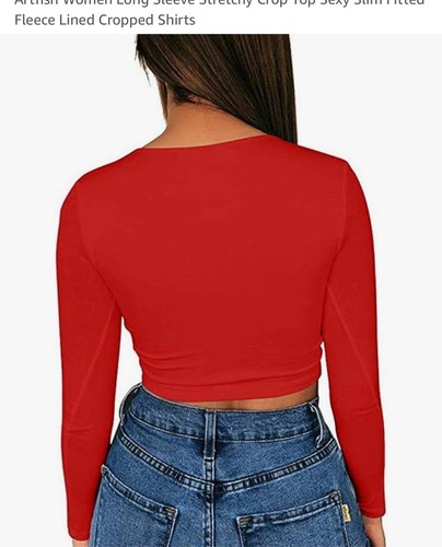 Women's Low-cut Crop Top Tight Sexy Long Sleeve T-shirt Casual Solid Color - Picture 9 of 11